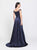Madison James - 19-161 Off Shoulder Satin Overskirt Gown In Blue