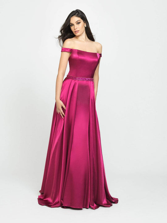 Madison James - 19-161 Off Shoulder Satin Overskirt Gown In Pink