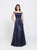 Madison James - 19-161 Off Shoulder Satin Overskirt Gown In Blue