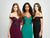 Madison James - 19-162 Beaded Off-Shoulder Gown with Slit In Green and Black
