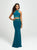 Madison James - 19-165 Beaded Two Piece Sheath Evening Gown In Blue and Green
