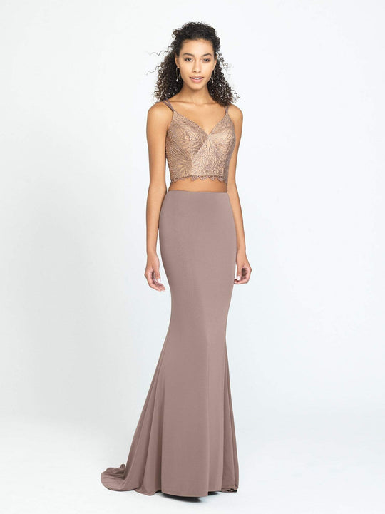 Madison James - 19-167 Two Piece Beaded Jersey Trumpet Dress In Brown