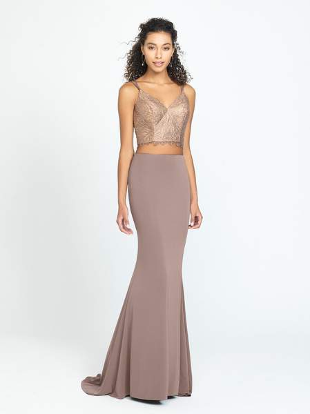 Madison James - Two Piece Beaded Jersey Trumpet Dress 19-167 In Brown