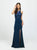 Madison James - 19-168 Beaded Embroidered Halter Evening Dress In Blue