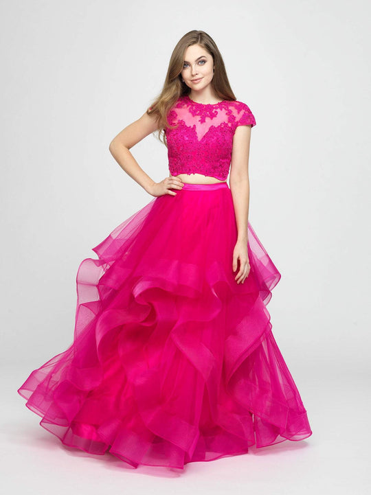 Madison James - 19-169 Two Piece Embroidered Ruffled Gown In Pink