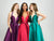 Madison James - 19-171 Bejeweled Halter Satin A-Line Gown In Purple, Red and Green