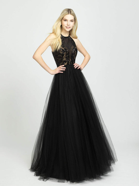 Madison James - 19-174 Sequined Halter Tulle A-line Dress In Black