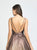 Madison James - 19-176 Deep V-neck Glitter Mikado A-line Dress In Brown