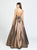 Madison James - 19-176 Deep V-neck Glitter Mikado A-line Dress In Brown