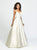 Madison James - 19-176 Deep V-neck Glitter Mikado A-line Dress In White and Nude