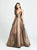 Madison James - 19-176 Deep V-neck Glitter Mikado A-line Dress In Brown