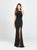 Madison James - 19-177 Embroidered Halter Stretch Satin Trumpet Dress In Black