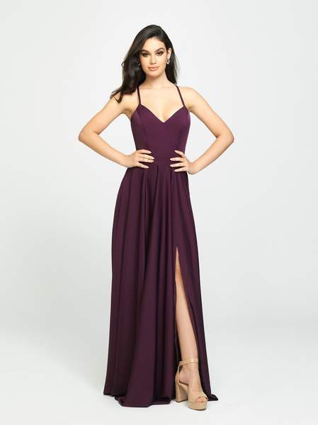 Madison James - V-Neck Sleeveless Stretch Satin A-Line Gown 19-178 In Purple