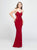 Madison James - 19-182 Intricate Floral Beaded Illusion Midriff Gown In Red