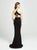Madison James - 19-184 Lace Halter Stretch Satin Trumpet Dress In Black