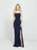 Madison James - Madison James - 19-185 Crisscross Strapped Backless High Slit Gown - 1 pc Navy in Size 8 Available
