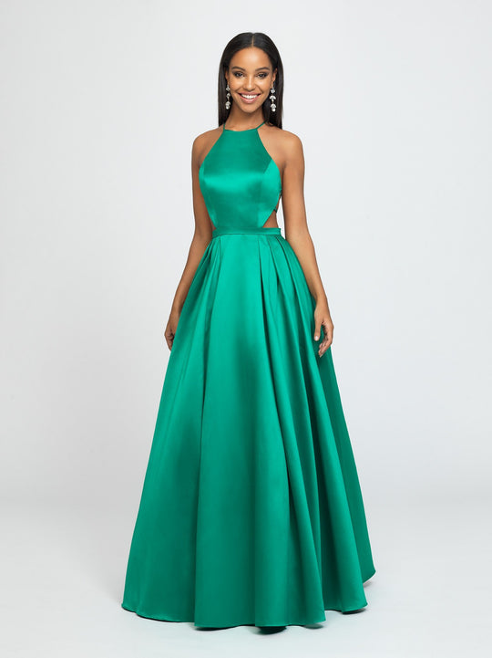 Madison James - 19-186 Halter Mikado Pleated A-line Dress In Green