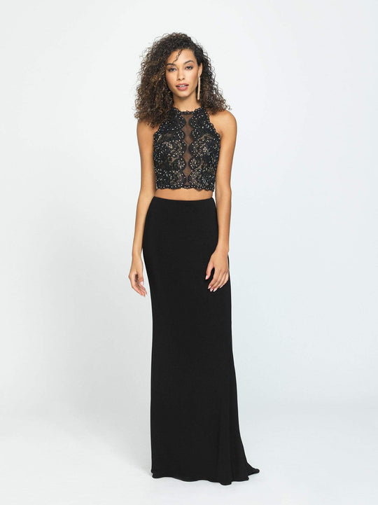 Madison James - 19-189 Beaded Lace Two Piece Jersey Sheath Dress In Black