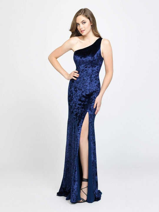 Madison James - 19-192 One Shoulder Velvet Trumpet Dress In Blue