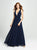 Madison James - 19-193 Plunging Neck Empire Waist Chiffon A-Line Gown In Blue