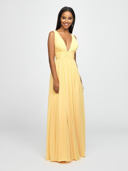 Madison James - Plunging Neck Empire Waist Chiffon A-Line Gown 19-193  In Qyellow