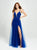 Madison James - 19-195 Glitter Lace Deep V-neck Tulle A-line Dress In Blue