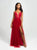 Madison James - 19-195 Glitter Lace Deep V-neck Tulle A-line Dress In Red