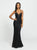 Madison James - 19-199 Lace Deep V-neck Trumpet Dress In Black