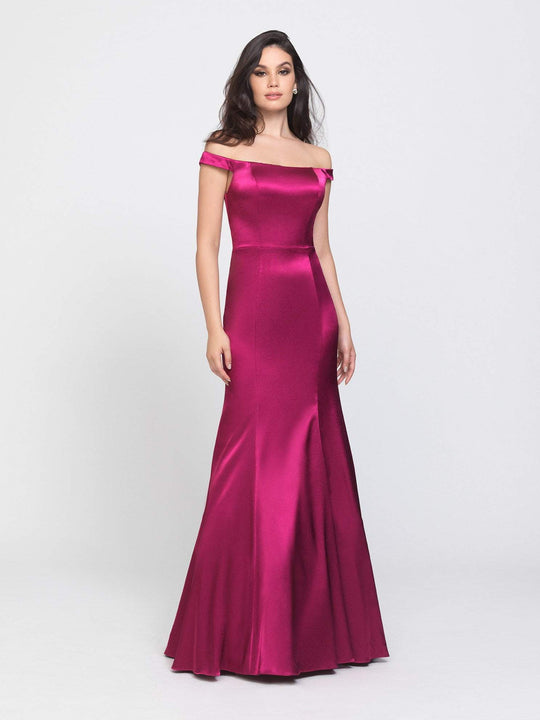 Madison James - 19-200 Off-Shoulder Satin Back Crepe Trumpet Dress In Pink