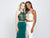 Madison James - 19-201 Two-Piece Beaded Illusion Lace High Slit Gown In Green and Neutral