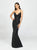 Madison James - 19-202 Sequined Plunging V-neck Trumpet Dress In Black