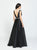 Madison James - 19-204 Embellished Deep V-neck Stretch Satin Dress In Black