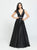 Madison James - 19-204 Embellished Deep V-neck Stretch Satin Dress In Black