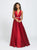 Madison James - 19-204 Embellished Deep V-neck Stretch Satin Dress In Red