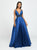 Madison James - 19-206 Beaded Deep V-neck Jersey A-line Dress In Blue