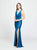 Madison James - 19-208 V-neck Glitter Knit Trumpet Dress In Blue
