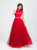 Madison James - 19-255M Satin High Neck Dotted Swiss Tulle Aline Dress In Red