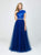 Madison James - 19-255M Satin High Neck Dotted Swiss Tulle Aline Dress In Blue