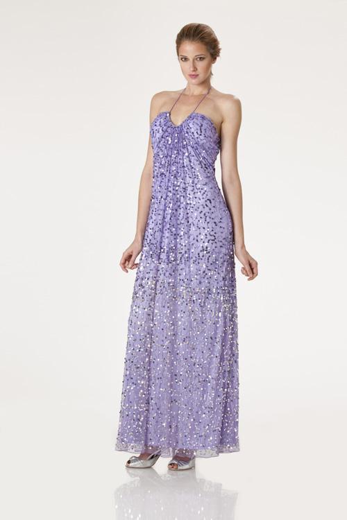 JS Boutique - 263822 Ruched Halter Sequined Evening Dress in Purple and Silver