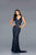 Scala - 48937 Sequined V-neck Trumpet Dress In Blue