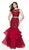 Flair Prom - 19005 Two Piece Lace Tulle Ruffled Mermaid Dress In Red