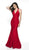 Flair Prom - 19014 Halter V Neck Sparkly Lace Mermaid Dress In Red