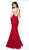 Flair Prom - 19014 Halter V Neck Sparkly Lace Mermaid Dress In Red