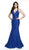 Flair Prom - 19014 Halter V Neck Sparkly Lace Mermaid Dress In Blue