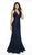 Flair Prom - 19014 Halter V Neck Sparkly Lace Mermaid Dress In Black and Blue