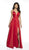 Flair Prom - 19016 Sleeveless V Neck A-Line Satin Gown with Slit In Red