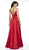 Flair Prom - 19016 Sleeveless V Neck A-Line Satin Gown with Slit In Red