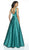 Flair Prom - 19017 Sleeveless Illusion Plunging Neck A-Line Satin Gown In Green