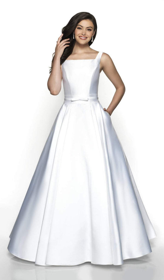 Flair Prom - 19018 Square Neck Sleeveless Mikado A-Line Prom Dress In White