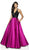 Flair Prom - 19019 Two Tone Deep Halter V-neck Mikado Ballgown In Black and Pink